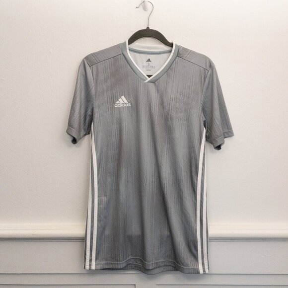 Adidas Climalite Gray Athletic V-Neck Shirt Size Small Sport Training Tee - Picture 1 of 3